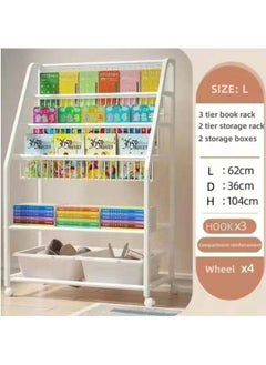 Buy Kid Bookshelf Children's Book Rack Organizer Iron Children's Toy Storage Rack with 2 Storage Box for Playroom Bedroom Living Room in UAE