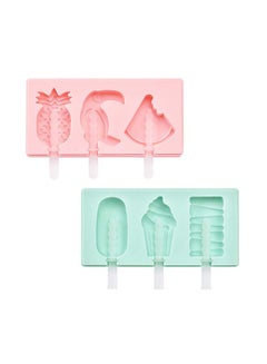 Buy Yastouay 2 Pack Silicone Popsicle Molds Shape, Ice Cream Mold, Homemade Popsicle Food Molds, Cake Pop Mold, Assorted Shapes, Reusable Popsicle Maker (6 Cavities, Pink and Green) with Lid and Sticks in Egypt