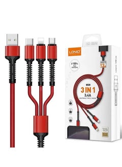 Buy 3-In-1 Data Sync And Fast Charging Braided USB Cable Red in UAE
