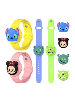 اشتري 4 Pack Bracelet for AirTag Cute Cartoon DIY Kid Air Tag Wristband Adjustable Hidden Air Tag Holder for Air Tag 2021 Soft Silicone Anti Lost Bracelet Air Tag Case for Kids Adults في السعودية