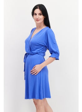 Buy Women Plain Tie Waist Mini Dress, Blue in UAE