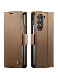 Buy Flip Wallet Case For Samsung Galaxy Z Fold 5 [RFID Blocking] PU Leather Wallet Flip Folio Case with Card Holder Kickstand Shockproof Phone Cover (Brown) in Egypt