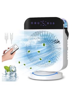 Buy 4 in 1 Portable Air Conditioner Fan, 300ml Water Mist Capacity, with 7 LED Colors - 2-Way Movement for Air Distribution - With remote control -  White in Saudi Arabia