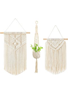 اشتري 3 Pcs Macrame Wall Hanging Small Art Woven Wall Decor Tapestries Home Decoration for Apartment Bedroom Living Room Gallery, 13" L x 10" W and 16" L x 10" W and 41" L（Without potted flowers） في السعودية