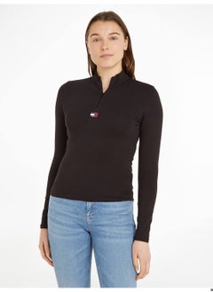 Buy Women's Zip Mock Turtleneck Slim Fit Top Sweater, Black in Saudi Arabia