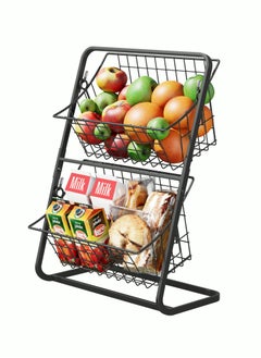 Buy 2 Tier Fruit Basket Countertop Fruit Vegetable Basket Bowl for Kitchen Counter Metal Mesh Basket Fruits Stand Produce Holder Organizer for Onion Potato Bread Snack Veggie in UAE