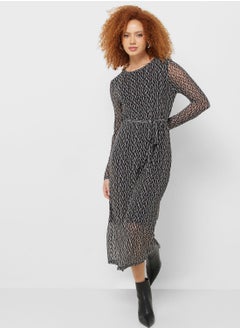 Buy Belted Mesh Detail Dress in Saudi Arabia