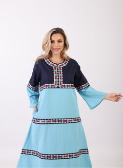 Buy Embroidered Cotton Abaya For Women Model Nadyah Turquoise For Summer Long Tall . in Egypt