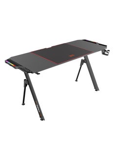 Buy Porodo Gaming E-Sports Gaming Desk with RGB LED Light Panel - Ergonomic Carbon Fiber Design Gamer Computer Desk w/Headphone Hook Mount & Cup Holder - Water Proof Table - Gamer Workstation Pro - Black in Saudi Arabia