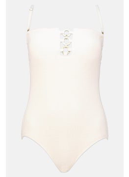 Buy Women Padded Textured One Piece, Ivory in Saudi Arabia