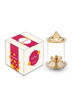 Buy Navjyoti 4 Inch Akhand Diya With Borosilicate Glass Shade For Mandir, Decorative Brass & Glass Oil Lamp Lantern Diya With Glass Cover For Prayers, Cylindrical Borosilicate Glass Brass Diya in UAE