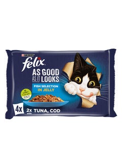 اشتري Felix As Good As It Looks With Tuna And Code In Jelly 4 Pouches White 85grams في الامارات