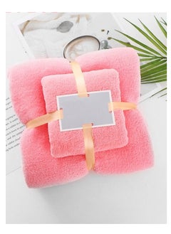 Buy 2-Piece  Skin Friendly Coral Velvet Bath Towel Set  Pink (1 Bath Towel+1 Hand Towels) in UAE