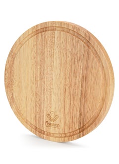 اشتري Fissman Round Cutting Board 25cm, Hevea Wood Chopping Board 1.5cm Thick | Wooden Cutting Board with Juice Groove | Food Safe Anti-Bacterial Cutting Chopping Board for Meat, Fruits, Vegetables في الامارات