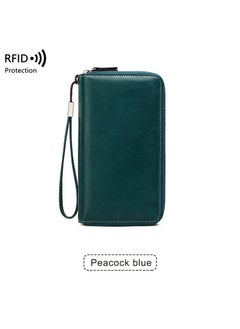 Buy RFID Anti-theft Swipe Ladies Wallet Long Waxed Leather Retro Wallet European And American Large Capacity Clutch Bag in Saudi Arabia