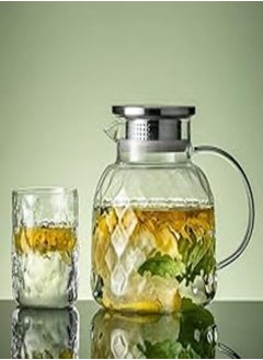 اشتري Pitcher For Keeping Liquids Ribbed Glass With Stainless Steel Lid 1500ml Clear في مصر