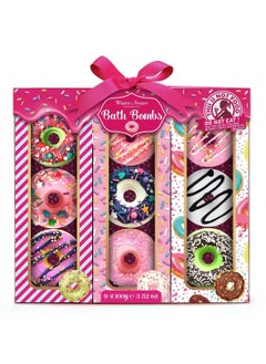 Buy 9-Piece Doughnut Bath Bombs in 9 Variety Flavours  of Pistachio and Wild honey, Lavender and Amber, Sweet Honeysuckle and more 9x100g in UAE