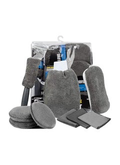 Buy 9 Pieces Microfiber Car Cleaning Kit | 3 Microfiber Towels | 3 Applicator Pads | Scratch Free Wash Sponge | Wash Mitt | Wheel Brush | For Car, Bike, Home and Multi-Purpose Cleaning in UAE