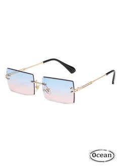 Buy Trendy Rimless Vintage Rectangular Sunglasses, Frameless Square Glasses Block the Sun, Metal Frame Gradient Color Stylish Eyewear for Women and Men in Saudi Arabia