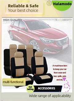 Buy 9 Pcs Car Seat Cover Full Sets, Cotton Cloth Cars Seats Covers, Automotive Interior Accessories, Stylish Protectors Split Design, 5 for Headrest, 2 for Front Seating, 1 Back Sleeve, 1Backrest Sleeves in Saudi Arabia