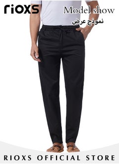 Buy Men's Classic Fit Pants Casual Business Drawstring Pants Trendy Straight Leg Trousers With Pockets in UAE