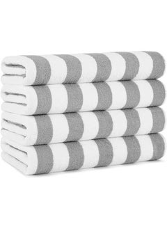 Buy Beach Towel Striped 180x70 cm-White-Grey in Egypt