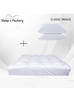 Buy Sleeping pack Mattress Topper Size 150x200 cm with 10cm Height and 2 Luxurious Pillows in Saudi Arabia