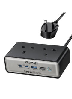 Buy Promate Charging Station, 6-In-1 Multi-Port 65W Ganfast Power Extension With Dual 3250W Ac Sockets, Dual 65W Usb-C™ Power Delivery Ports, Qc 3.0 Port, 2M Cable in Saudi Arabia