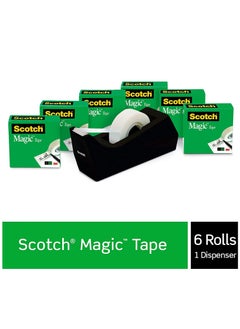 Buy Scotch 3/4  Inch X 36yards   (19 mm x 32.9 m) Magic Transparent Tape, 6 Rolls With Dispenser in UAE