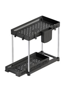 اشتري High-Strength Plastic Storage Rack - Under-Sink & Bathroom Organizer, Easy Assembly, Drainage & Ventilation Design, Waterproof for Easy Cleaning - Ideal for Kitchen Pantry Closet Bathroom (Black) في السعودية