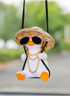 Buy Swing Duck Car Hanging Ornament, Cute Car Hanging Accessories for Rear View Mirror Car Pendant Duck Hanging Swing for Car Mirror Auto Interior Charms Decoration Straw Hat Schoolbag Style Duck Ornament in UAE