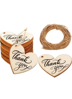 اشتري 100 Pieces Thank You Tags Heart Shape Wood Tags Wooden Thank You Tag With Hole Heart Favor Tags With Natural Twine For Wedding Baby Shower Party في الامارات