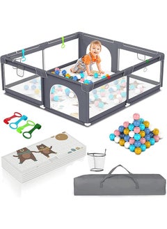 Buy Large Baby Playard With 50Pcs Balls, Playmats, Grey, 180 CM X 200CM in UAE