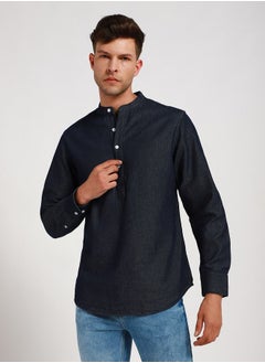 اشتري Mandarin Collar Casual Shirt with Roll-Up Sleeve في السعودية