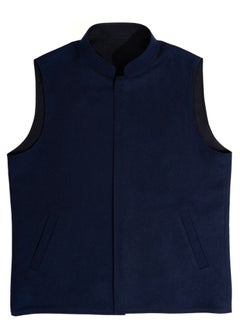 Buy Traditional Vest Made from Gogh Double Face Navy Blue and Black in Saudi Arabia