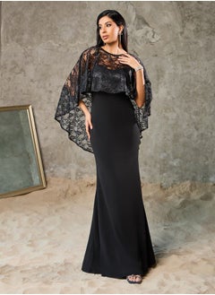 Buy All Over Lace Cape Overlay Mermaid Maxi Dress in Saudi Arabia