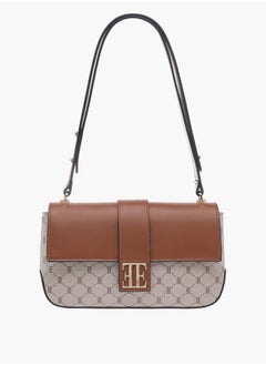 Buy Monogram Print Shoulder Bag with Handle and Flap Closure in UAE