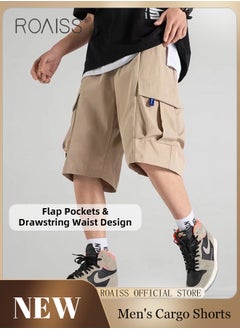 Buy Stylish Overalls Shorts for Men with Multi Flap Pockets Thin Loose Large Casual Straight Leg Cropped Pants Men's Versatile Drawstring Waist Oversize Cargo Shorts in Saudi Arabia