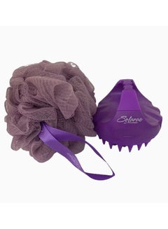 Buy Scalp  Brush soft Silicone Bristles and Bath Loofah Sponge Scrubber Exfoliator,   Body & Scalp Washing Scrubber for all Hair Types (PURPLE) in UAE