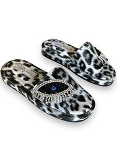 Buy Leather flat slipper with accessory on the side-WHITE in Egypt