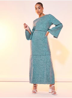 Buy Solid Round Neck Long Sleeve Maxi Dress in Saudi Arabia