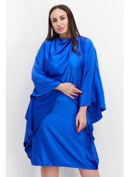 Buy Women Plus Size Solid Midi Dress, Blue in Saudi Arabia