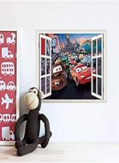 Buy 3D Fake Window Wall Sticker Removable Decorative Poster – Cars in Egypt