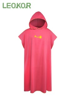 Buy Microfiber Beach Blanket Bath Swim Towel Wetsuit Poncho with Hood Pink in Saudi Arabia