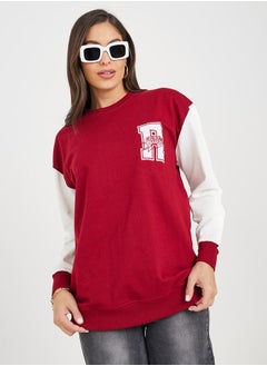 Buy Regular Fit Longline Varsity Sweatshirt in Saudi Arabia