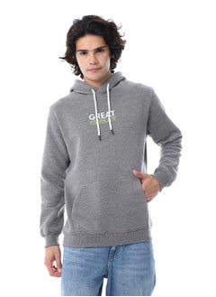 اشتري Printed Hoodie With Kangaroo Pockets_Heather Dark Grey في مصر