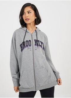 Buy Oversized Longline Zip Through Slogan Hoodie in Saudi Arabia