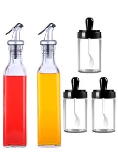 Buy Set of 5 Pieces  Oil Dispenser Bottle 1000ml and Glass Spice Jars 300ml in Saudi Arabia