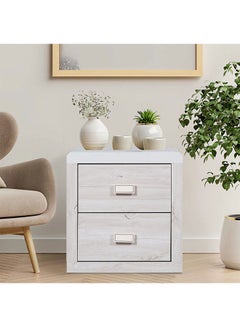 Buy Tisley 2 Drawer Night Stand Multifunctional Bedside Table Space Saving Nightstand Side Table Modern Design Furniture For Bedroom L 40x48x50 cm  L.Oak/White Faux Marble in UAE
