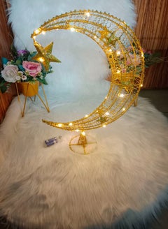 Buy Lantern With LED Light String Top Star and Moon lights Top Ramadan kareem Eid Wedding Decor LED Lighted Cylinder Decoration in UAE